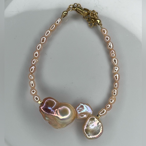 Handmade High Quality Freshwater Flameball Baroque Keshi Pearl Bracelet Perfect - Picture 2 of 4